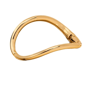 Minimalist gold wavy metal cuff bracelet with high-polish mirror finish and hinge closure