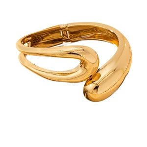 Minimalist vintage gold-plated feather geometric adjustable open cuff bangle for women