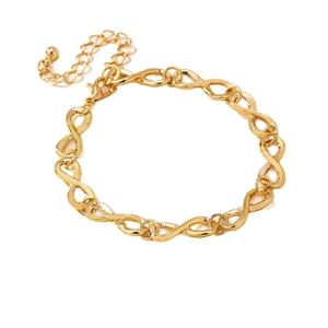 Minimalist gold infinity link bracelet with adjustable lobster clasp and chain