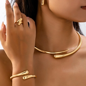 Alloy Necklace Bracelet Earrings And Ring Minimalist Snake Waterdrop Shape High Polished Fashion Jewelry For Women