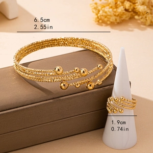 Exquisite gold-plated multi-layer jewelry set with adjustable open bracelet and ring