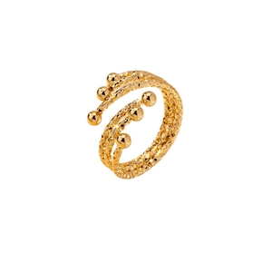 Verstellbarer dreilagiger Goldring mit Diamond-Cut-Textur und polierten Kugelelementen