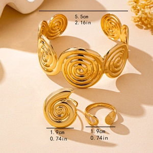 Ensemble bracelet et bagues dorés à motif spirale de style plage pour femmes