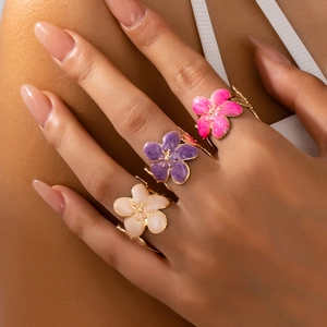 Bague Ouverte Fleur Alliage Émail Cerisier Papillon Réglable Bijoux De Mode Pour Femmes