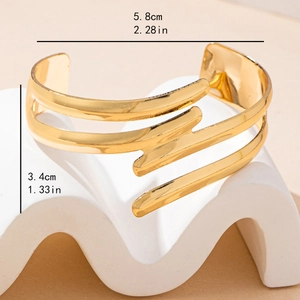 Minimalist gold hollow layered open cuff bracelet with irregular geometric lines