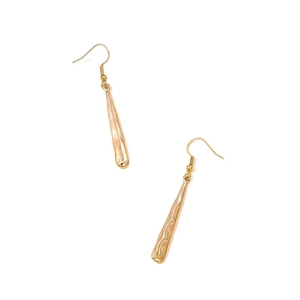 Long geometric gold metal drop earrings with glossy finish and fishhook design