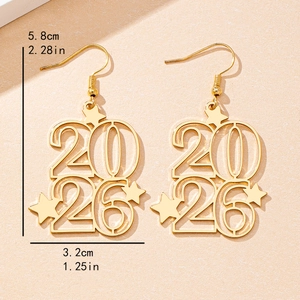 Golden 2026 hollow number earrings with star details for Lunar New Year celebration
