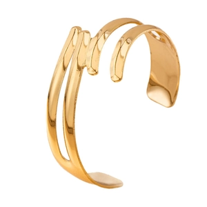 Elegant gold-plated cutout line bangle with an adjustable open design for women