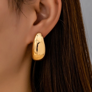 Minimalist Water Drop Stud Earrings For Women Mirror Polished Gold Tone Alloy Jewelry With Earring Post Niche Chic