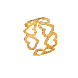 Minimalist gold heart-shaped open ring with matte hollowed-out design for women