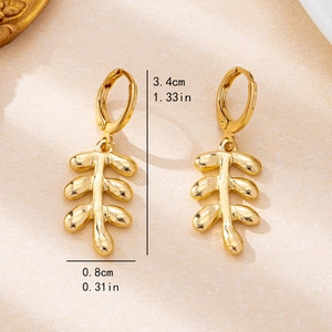 Minimalist gold leaf hoop earrings for women with detailed 3.4cm length dimension