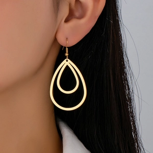 Boucles D'oreilles Pendantes Goutte Superposées Creuses Géométriques Minimalistes Alliage Doré Poli Pour Femmes