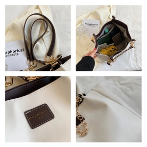 Detailed four-panel view showing shoulder strap, interior capacity, and logo of the tote bag