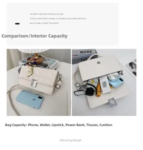Detail of white quilted crossbody bag showing spacious interior for daily essentials