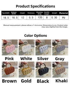 Detailed size chart and multi-color selection for mini wave quilted box handbag