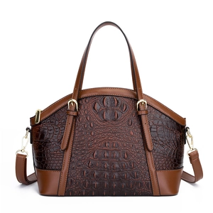 Vintage Crocodile Pattern PU Leather Shell Bag Women Elegant Double Handle Crossbody Shoulder Handbag Gold Hardware