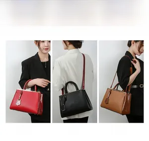Set di borse da donna in tre pezzi con trama a coccodrillo in rosso nero e marrone