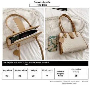 Detailed size chart and capacity guide for this contrast color shoulder tote bag