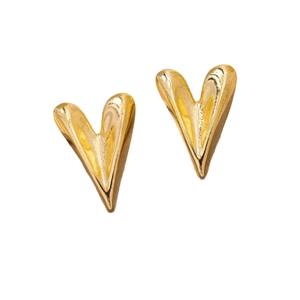Polished gold 3D heart stud earrings with minimalist geometric design for women