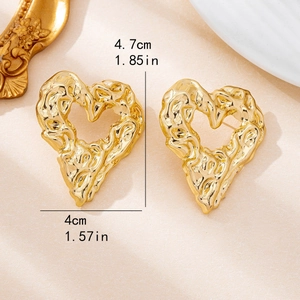 Lava texture hollow heart earrings in gold finish measuring 4.7cm by 4cm for women