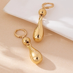 Elegant gold-tone drop earrings with a high-polished metallic finish and water-drop pendants