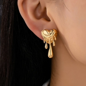 Liquid Heart Earrings Molten Lava Drip Style Zinc Alloy With Stainless Steel Earring Post Fashion For Women