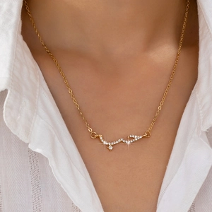 Arabic Calligraphy Love Pendant Necklace Gold Plated Alloy Copper Micro Pave Cubic Zirconia Fashion Jewelry For Women