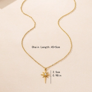 Elegant gold eight-pointed star pendant necklace with zircon and 45cm chain