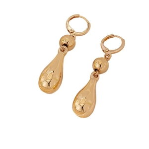 Polished gold teardrop earrings with elegant triple-link design for women on white background