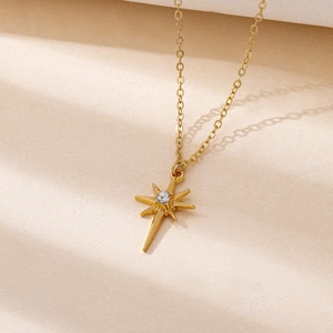 Elegant gold eight-point star pendant necklace with a brilliant zircon stone for women