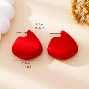 Elegant red matte geometric earrings with irregular heart design for daily wear