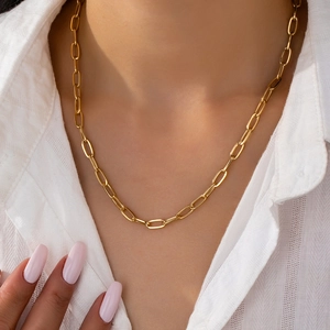 Paperclip Chain Necklace Alloy Gold Plated Minimalist Geometric Link Trendy Hip Hop Jewelry For Women Men
