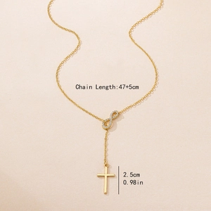 Collana minimalista dorata con ciondolo infinito e croce da donna lunga 47+5cm
