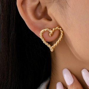 Gedrehte Seil Herz Ohrstecker Zinklegierung Mit Edelstahl Ohrpfosten Minimalistisch Gold Modeschmuck Damen
