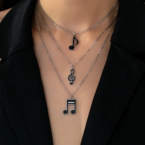 Colliers Pendentif Note De Musique Émail Clé De Sol Croche Double Croche Alliage Style Rock Bijoux Mode Hommes Femmes
