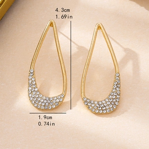 Golden teardrop earrings with crystal rhinestones and geometric design 4.3cm length