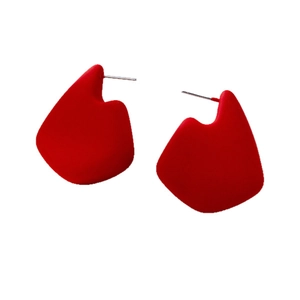 Elegant geometric red flocked earrings for women with a modern minimalist aesthetic