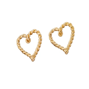 Minimalistische goldene Herz-Ohrstecker mit feiner gedrehter Kordelstruktur