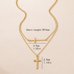 Minimalist gold double layer cross necklace featuring horizontal and vertical pendants