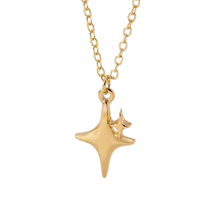 Minimalist gold star pendant necklace with textured North Star charm on O-link chain