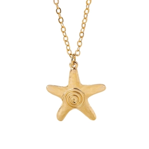 Minimalist gold starfish pendant necklace with spiral texture for women's daily wear