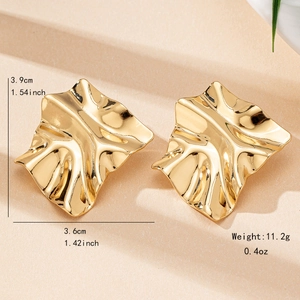 Golden irregular geometric wrinkled stud earrings with mirror finish, 3.9cm x 3.6cm size