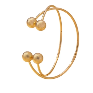 Minimalist double-layer golden open bangle with shimmering frosted bead accents