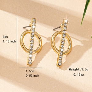 Elegant gold geometric circle and bar stud earrings with sparkling pavé crystals