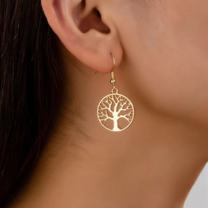 Tree Of Life Drop Earrings Retro Boho Round Cutout Zinc Alloy Dangle Jewelry For Women Fashion Everyday Accessories