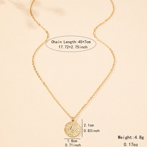 Golden sun face pendant necklace with dimensions and chain length specifications