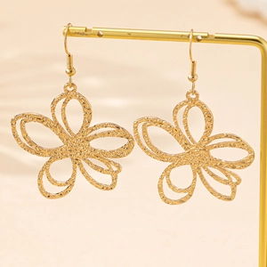 Fashionable hollow golden petal earrings with irregular hammered texture and ear hook design