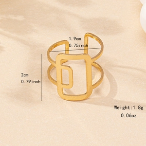 Gold hollow geometric square ring with dimensions 1.9cm x 2cm and lightweight finish