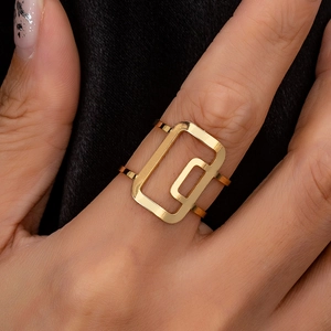 Geometric Hollow Square Adjustable Open Ring Minimalist Alloy Jewelry Fashion For Women Gold Color