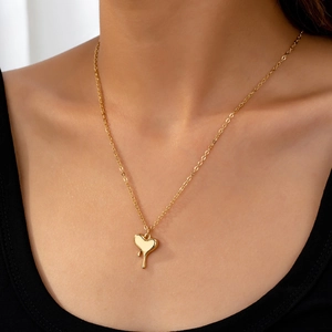 Molten Heart Pendant Necklace Alloy Liquid Metal Effect Polished Jewelry For Women Fashion Daily Gift